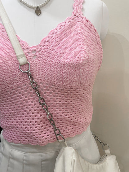 pink crochet top