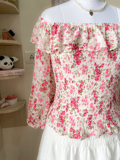 pink floral off shoulder top