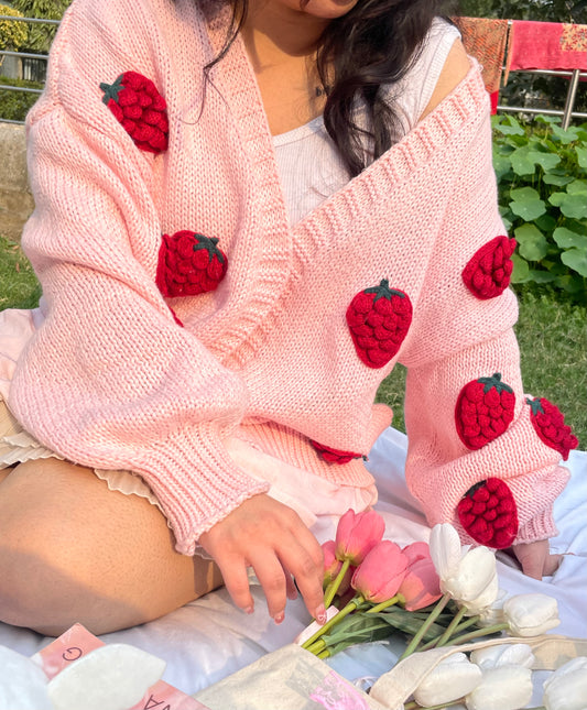 pink strawberry cardigan