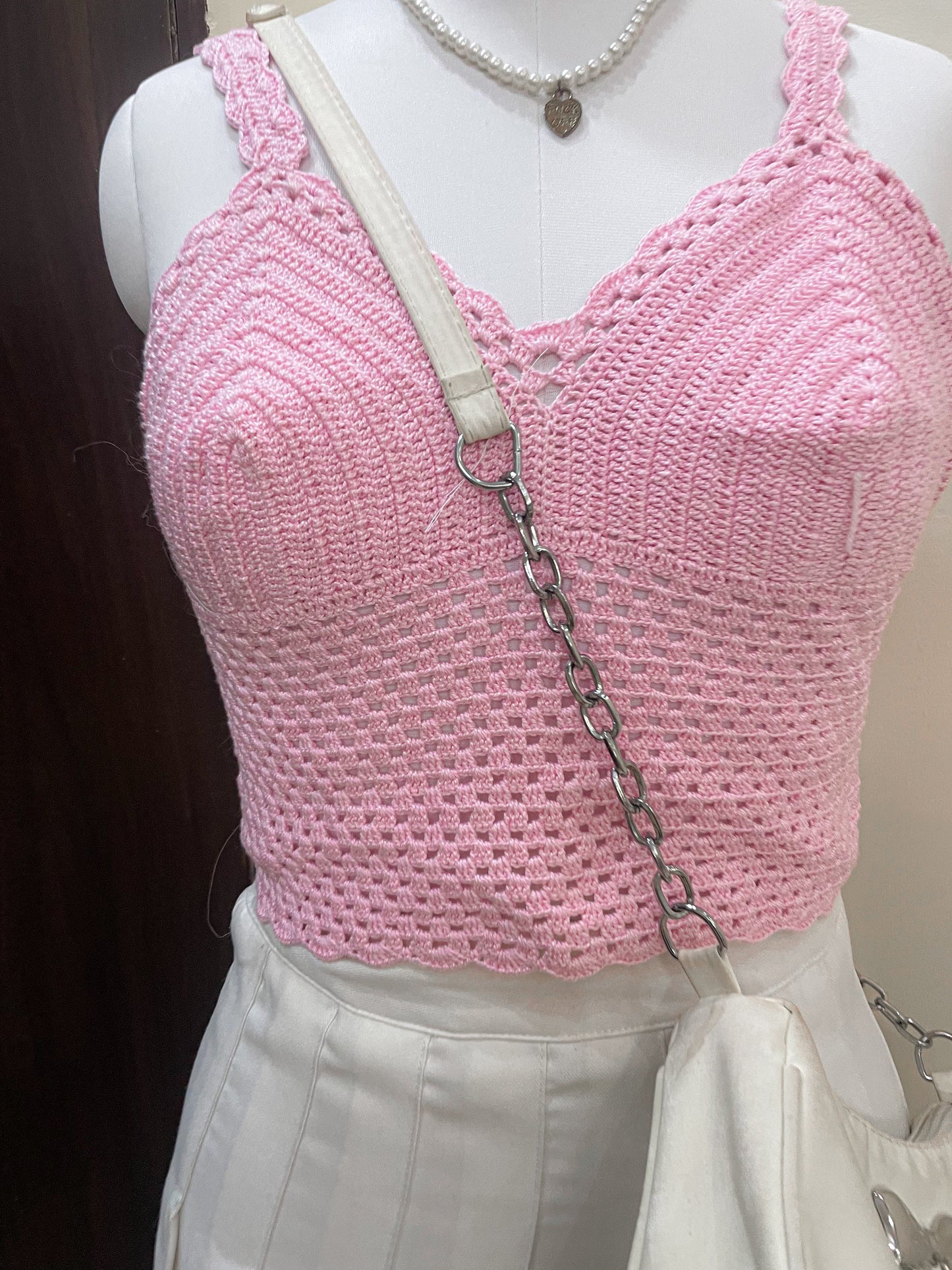 pink crochet top