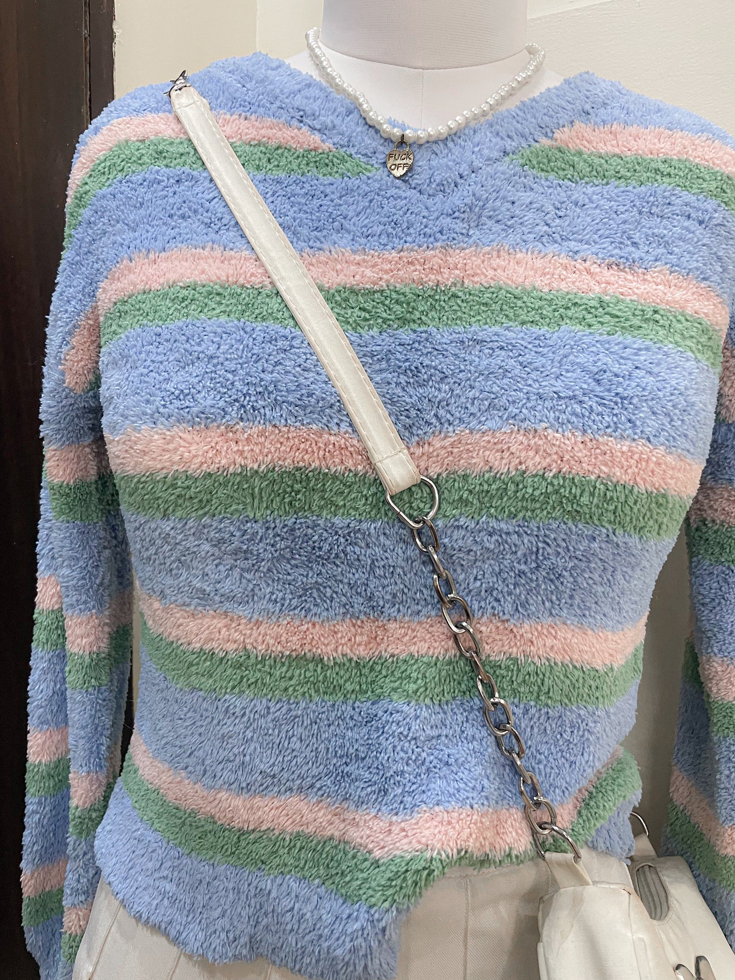 striped fuzzy pullover