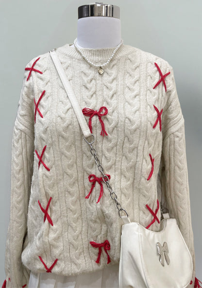 cream red bows pullover