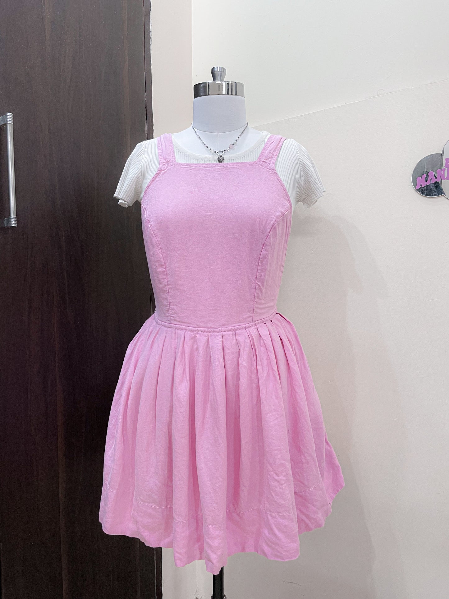 pink overall dress