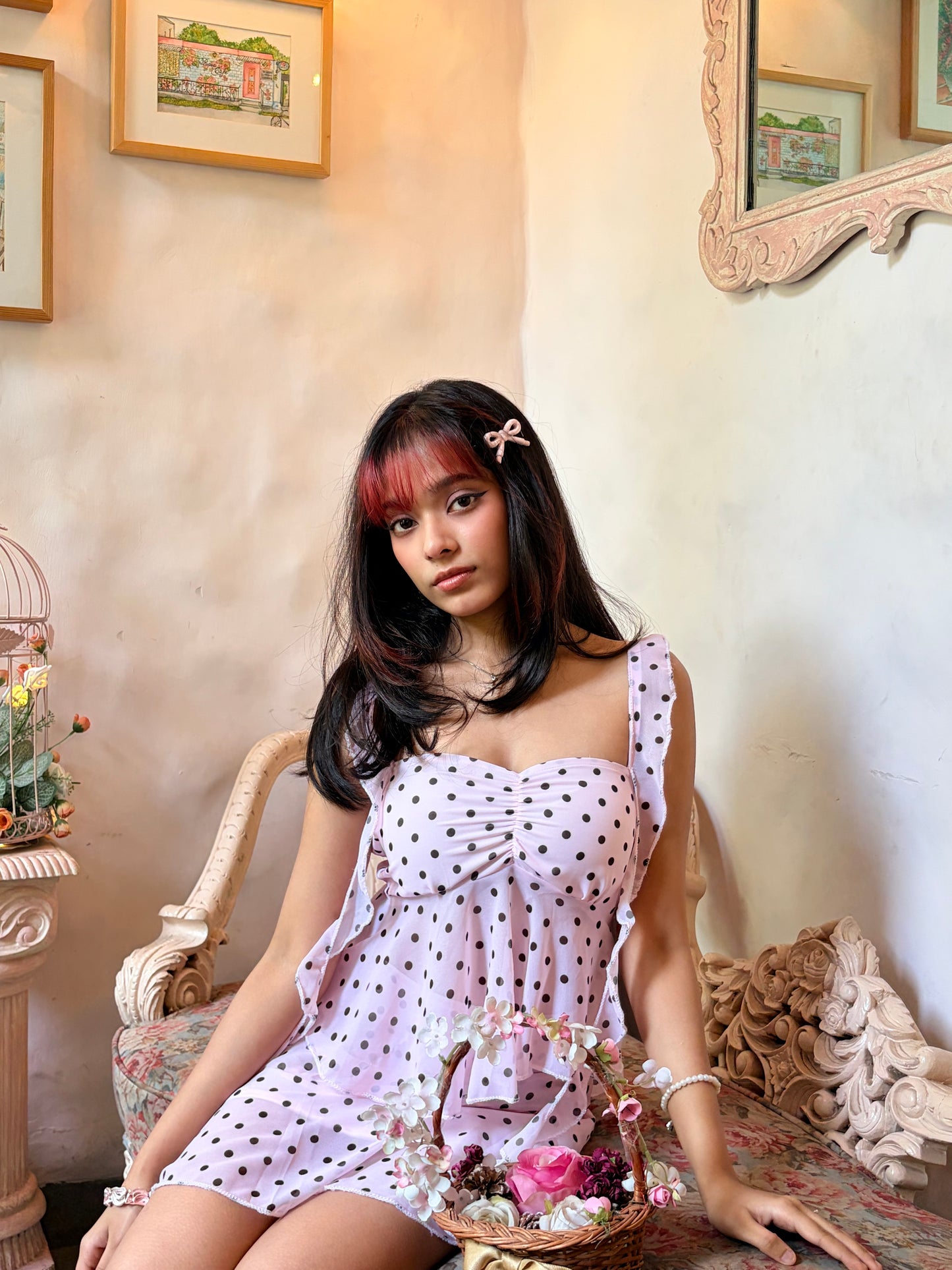 Pink polka dot top
