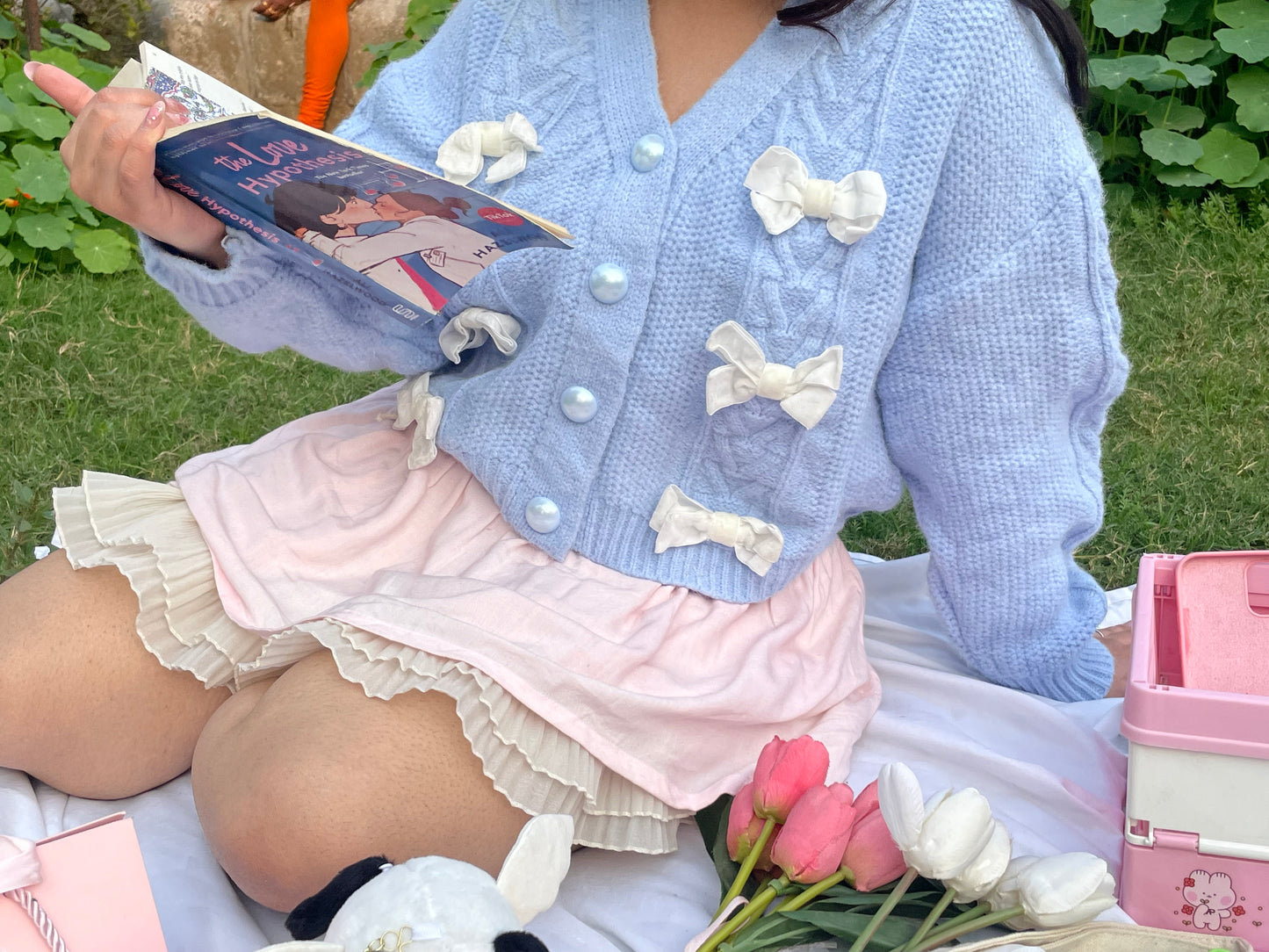 blue bow cardigan