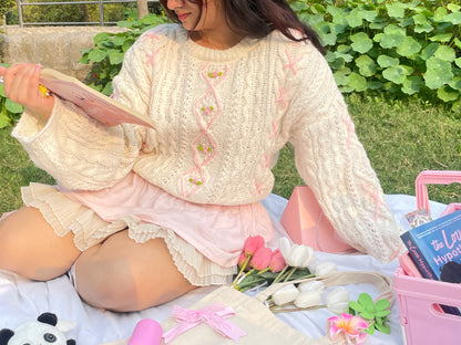 pink coquette floral pullover