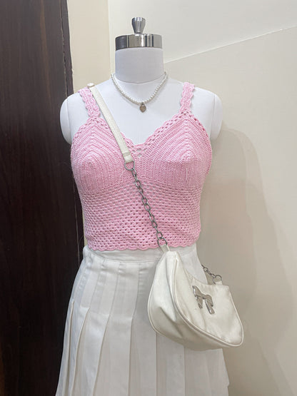 pink crochet top