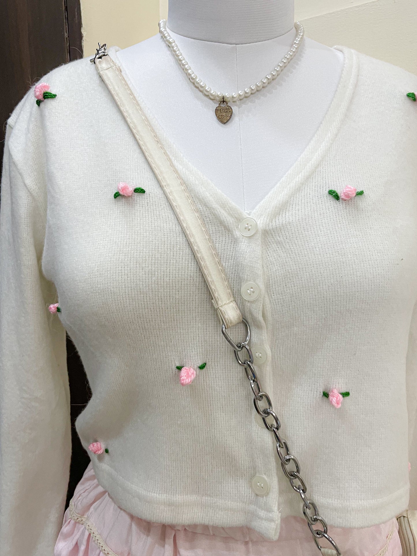 pink floral coquette cardigan