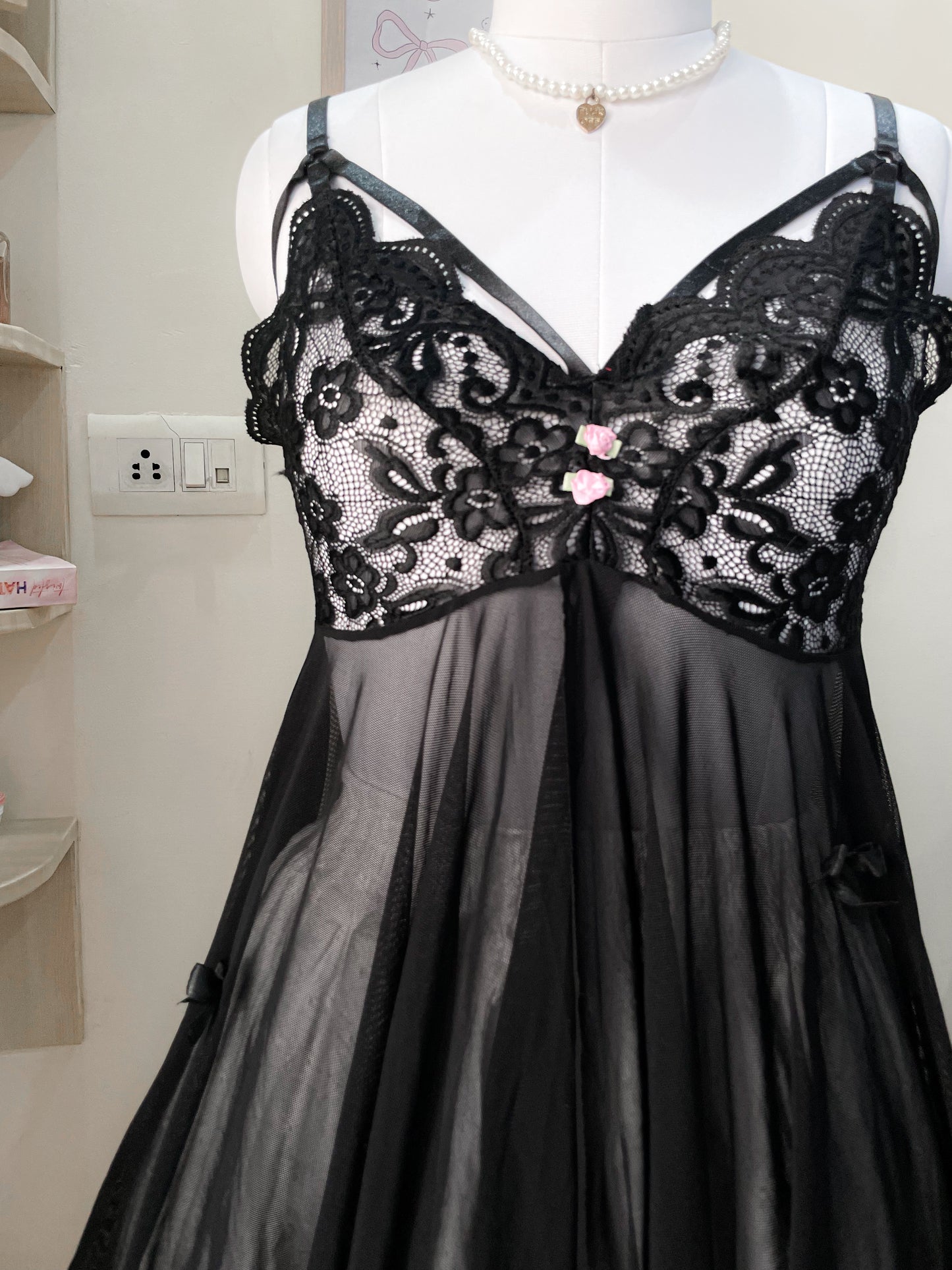 black mesh lace top