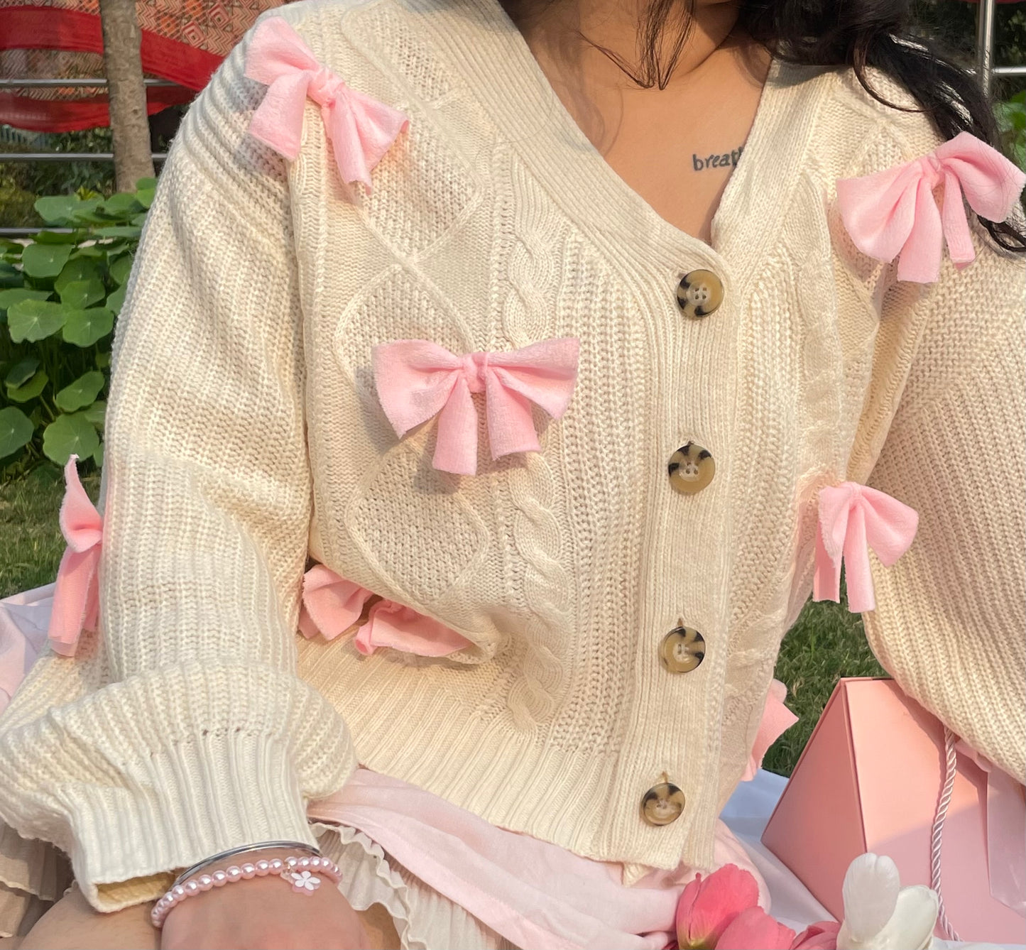 pink bow cardigan