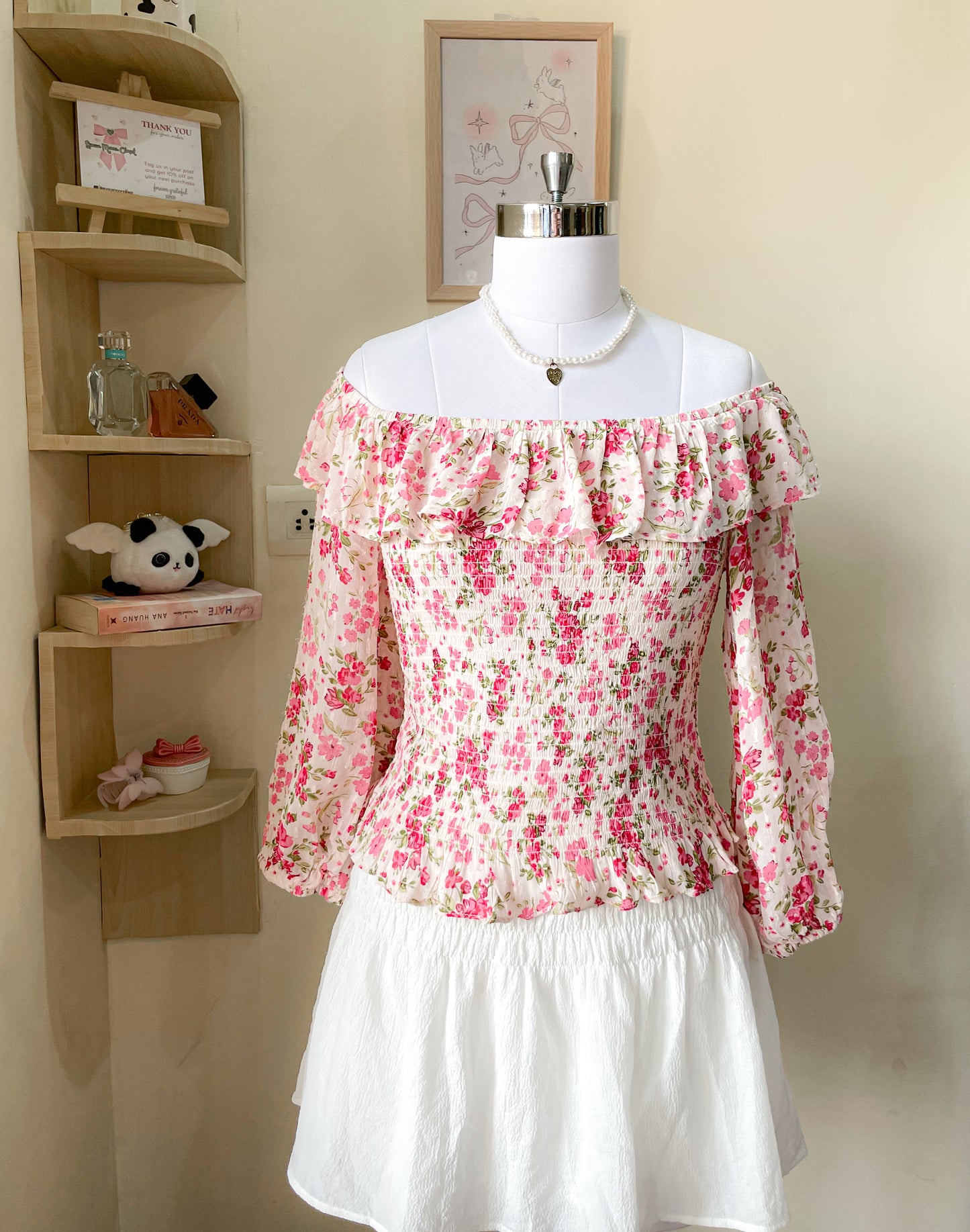 pink floral off shoulder top