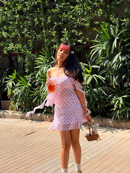 Pink polka dot skirt