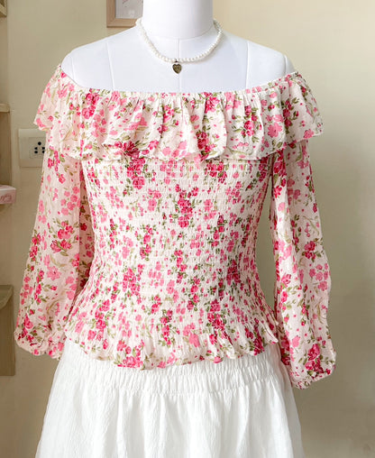 pink floral off shoulder top