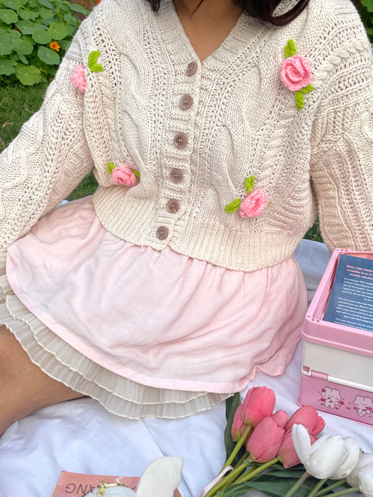 pink flower coquette cardigan