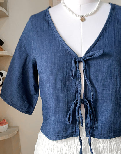 denim front tie top