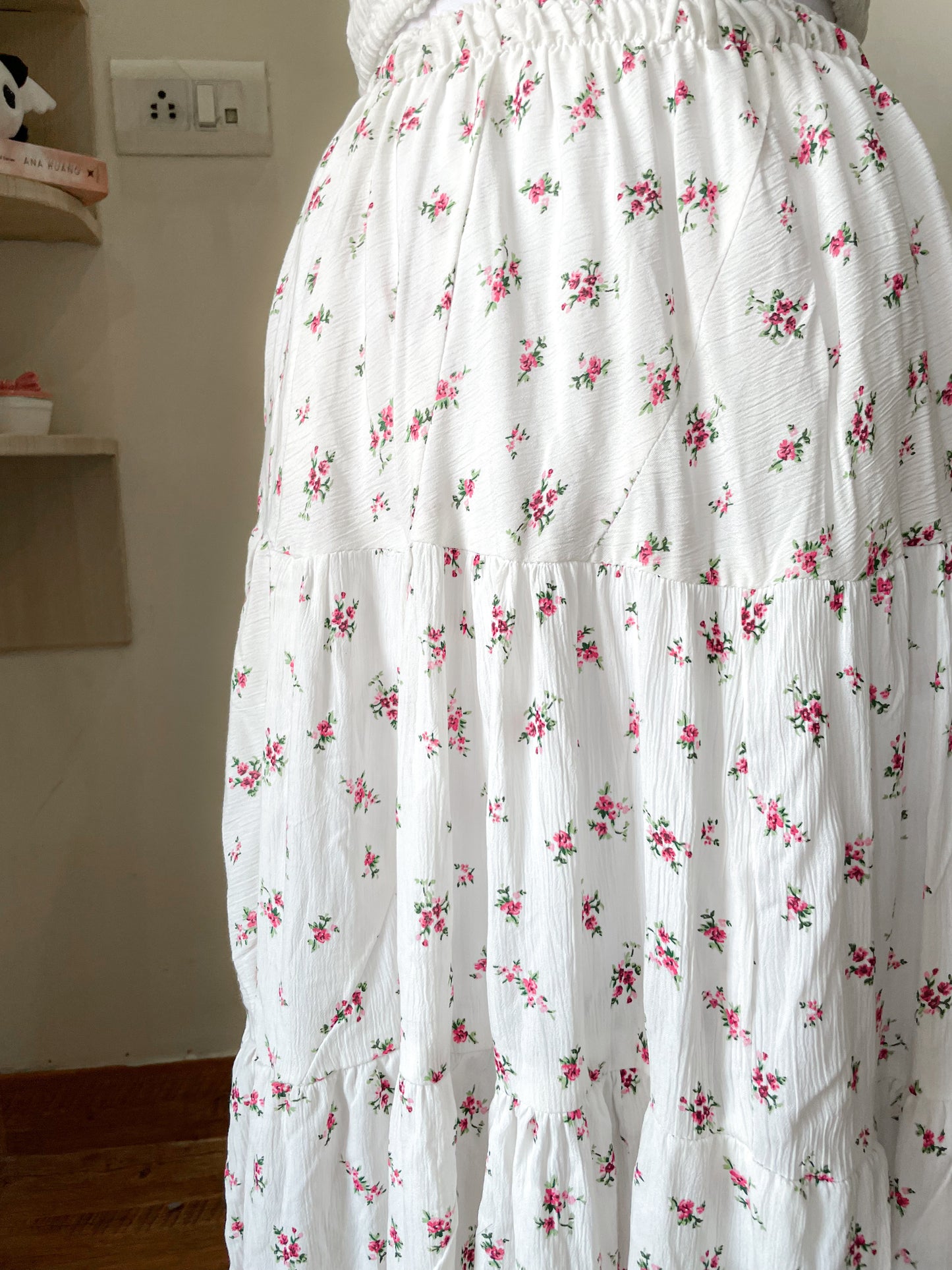 white floral long skirt