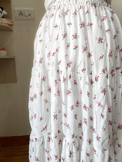 white floral long skirt