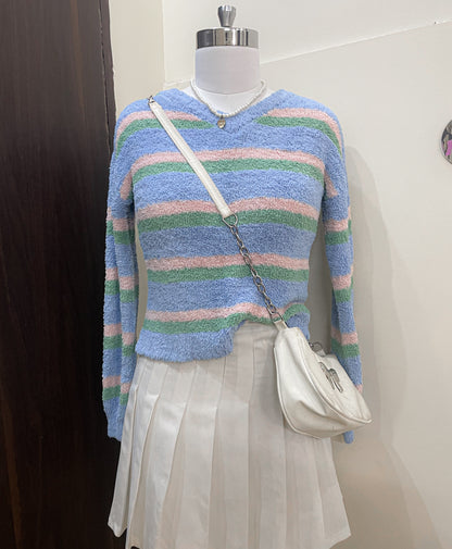 striped fuzzy pullover